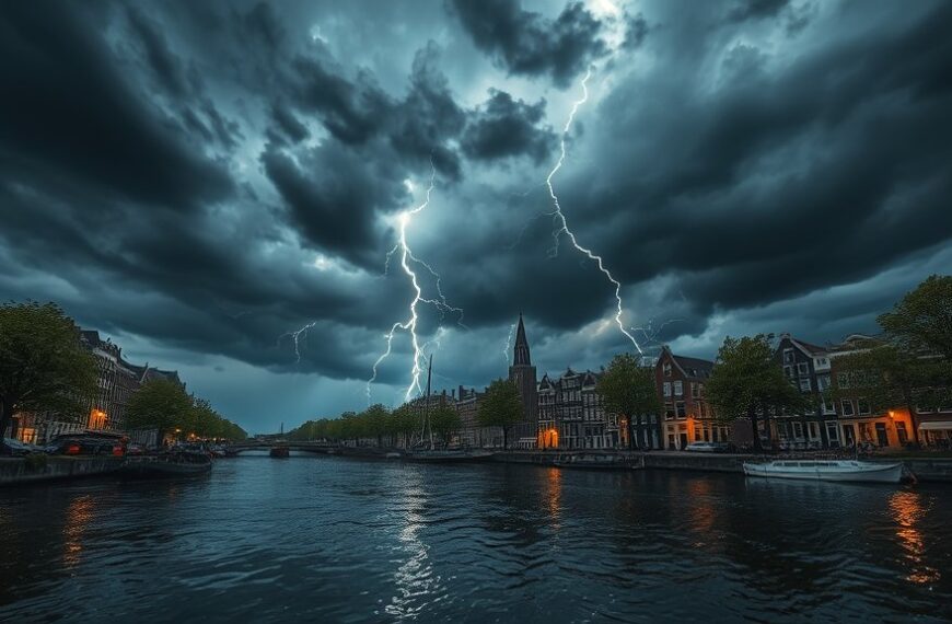 Onweersbuien en zware regen in Amsterdam