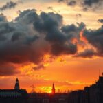 Lucht boven Amsterdam kleurt oranje