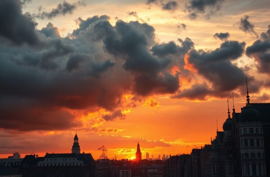 Lucht boven Amsterdam kleurt oranje