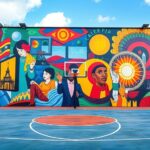 Kleurrijk kunstwerk siert basketbalveld Museumplein