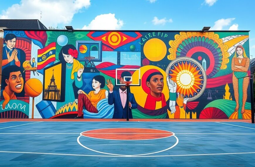Kleurrijk kunstwerk siert basketbalveld Museumplein