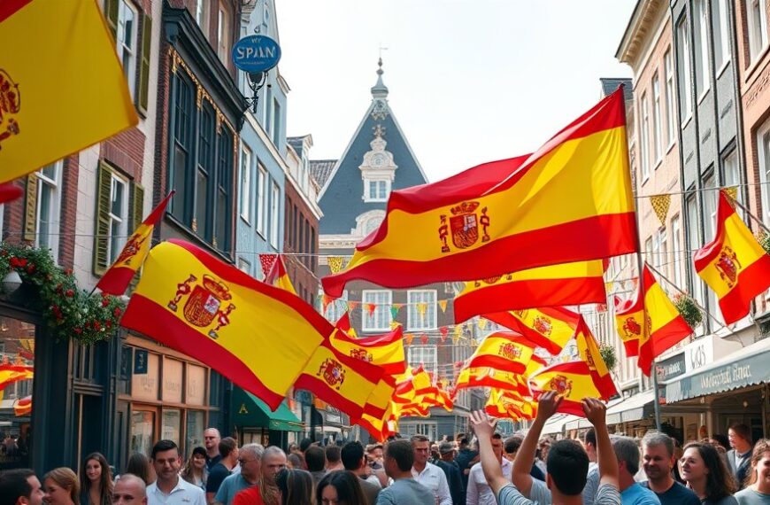 Spaanse fans vieren finaleplaats in Amsterdam