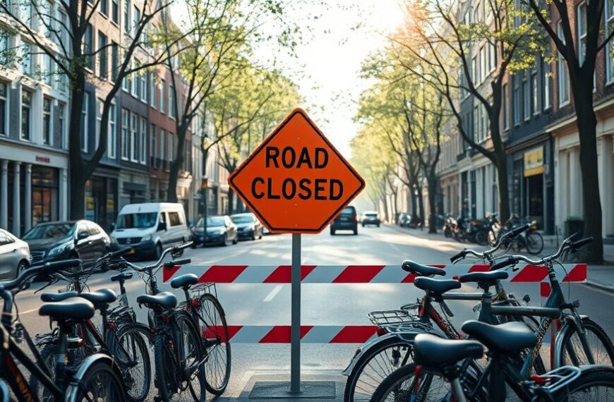 Fietsers negeren verkeersbord tijdens werkzaamheden