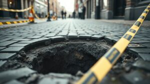 Sinkhole in de Runstraat: gevaar voor voetgangers