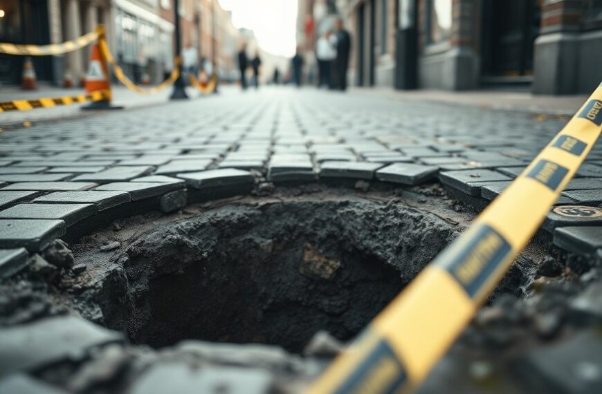 Sinkhole in de Runstraat: gevaar voor voetgangers