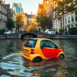 Mini-auto in de gracht geduwd in Amsterdam