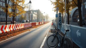 Fietsers moeten omrijden bij Rokin in Amsterdam