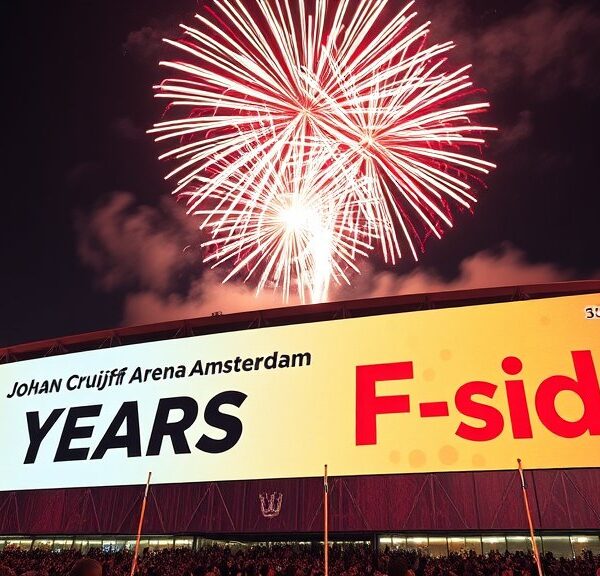 Vuurwerk en spandoek voor 50 jaar F-side