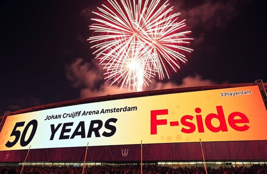Vuurwerk en spandoek voor 50 jaar F-side